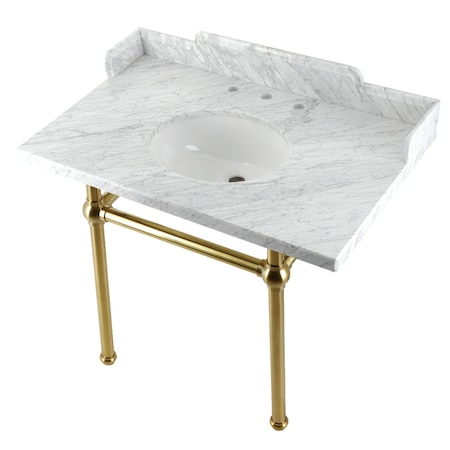 Kingston Brass 36 Carrara Marble Console Sink with Brass Legs, Marble WhiteBrushed Brass LMS3630MB7